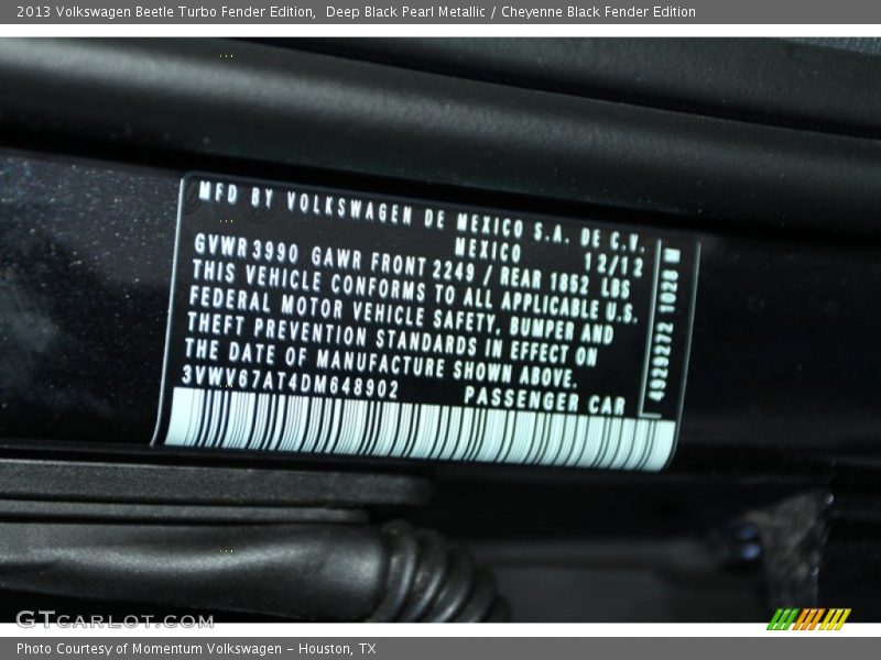 Deep Black Pearl Metallic / Cheyenne Black Fender Edition 2013 Volkswagen Beetle Turbo Fender Edition