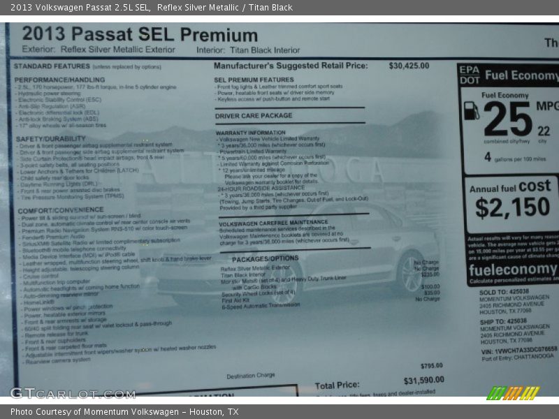 Reflex Silver Metallic / Titan Black 2013 Volkswagen Passat 2.5L SEL