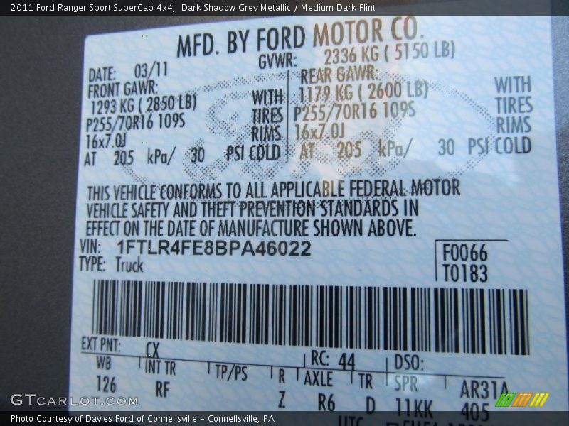 Dark Shadow Grey Metallic / Medium Dark Flint 2011 Ford Ranger Sport SuperCab 4x4