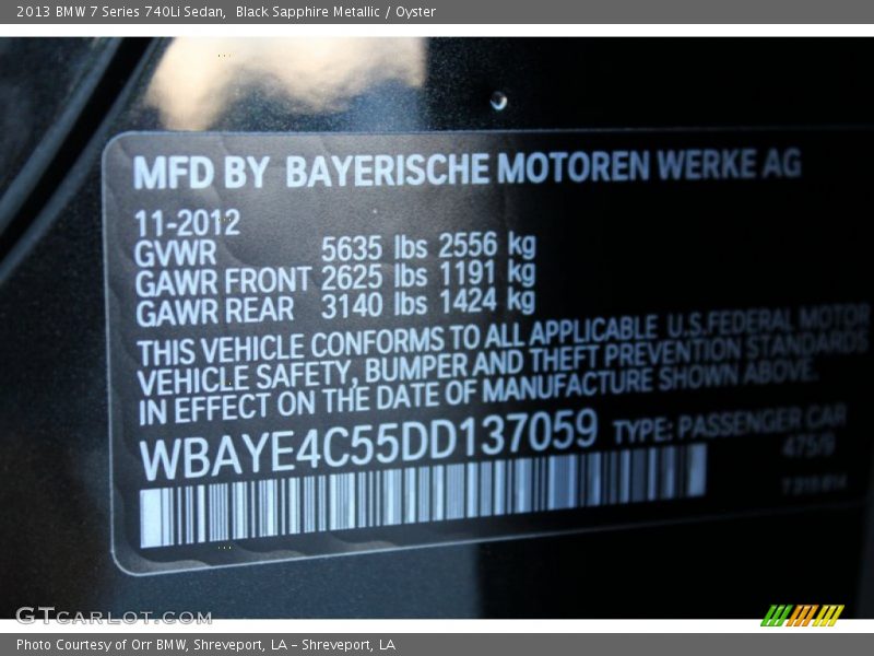 Black Sapphire Metallic / Oyster 2013 BMW 7 Series 740Li Sedan
