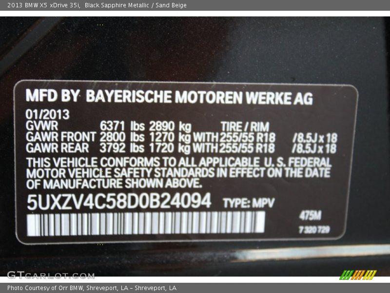 Black Sapphire Metallic / Sand Beige 2013 BMW X5 xDrive 35i
