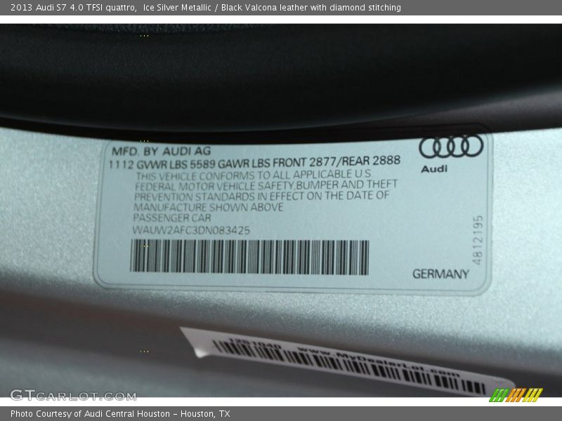 Info Tag of 2013 S7 4.0 TFSI quattro