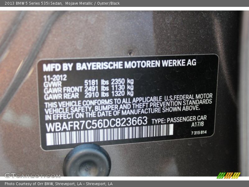 Mojave Metallic / Oyster/Black 2013 BMW 5 Series 535i Sedan