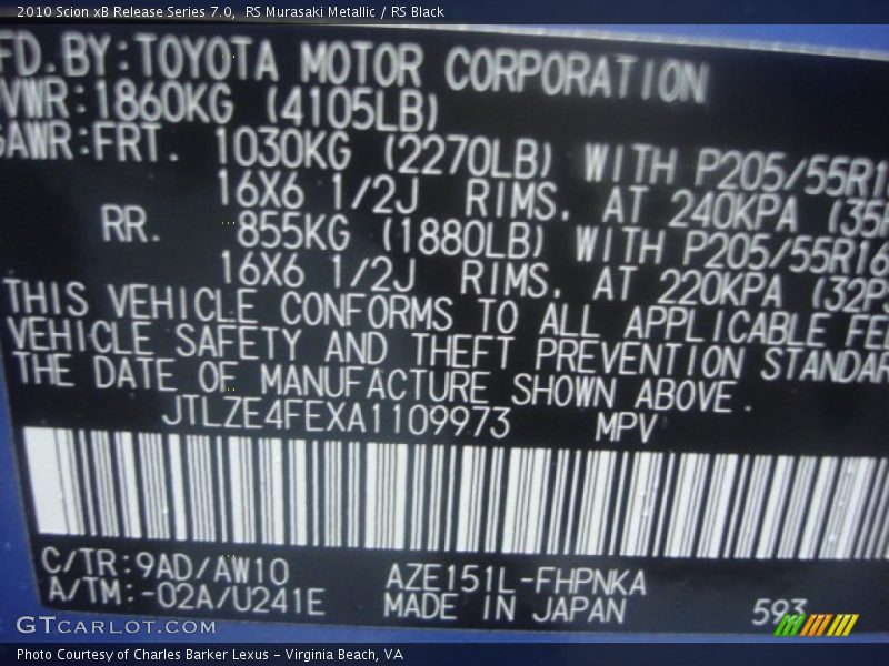 2010 xB Release Series 7.0 RS Murasaki Metallic Color Code 9AD