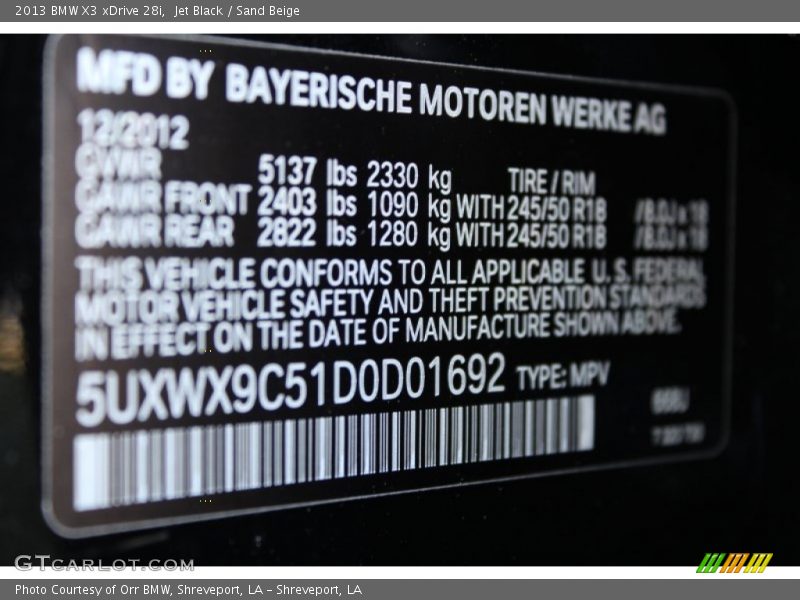Jet Black / Sand Beige 2013 BMW X3 xDrive 28i