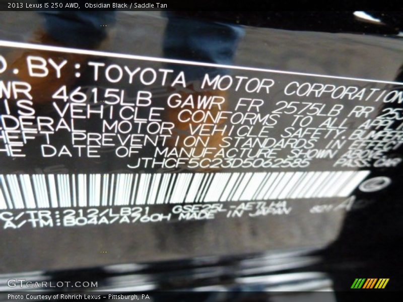 Obsidian Black / Saddle Tan 2013 Lexus IS 250 AWD