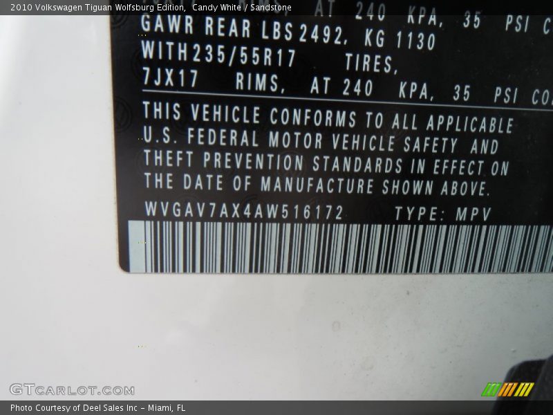 Candy White / Sandstone 2010 Volkswagen Tiguan Wolfsburg Edition