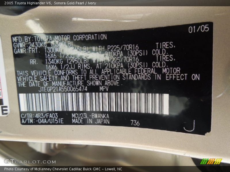 Sonora Gold Pearl / Ivory 2005 Toyota Highlander V6