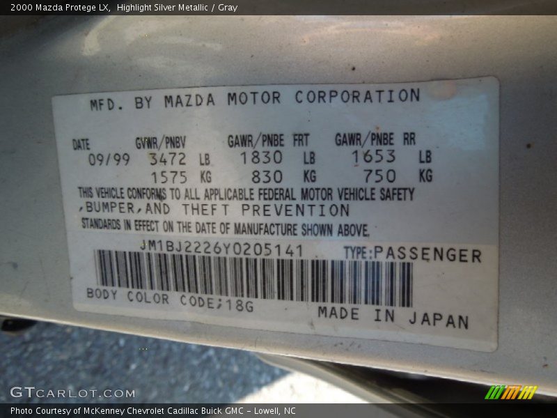 Highlight Silver Metallic / Gray 2000 Mazda Protege LX