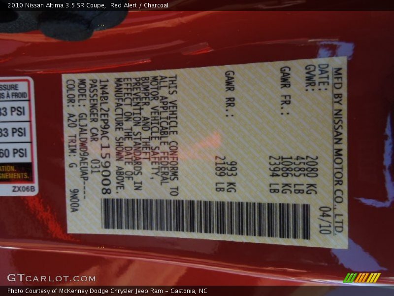 Red Alert / Charcoal 2010 Nissan Altima 3.5 SR Coupe