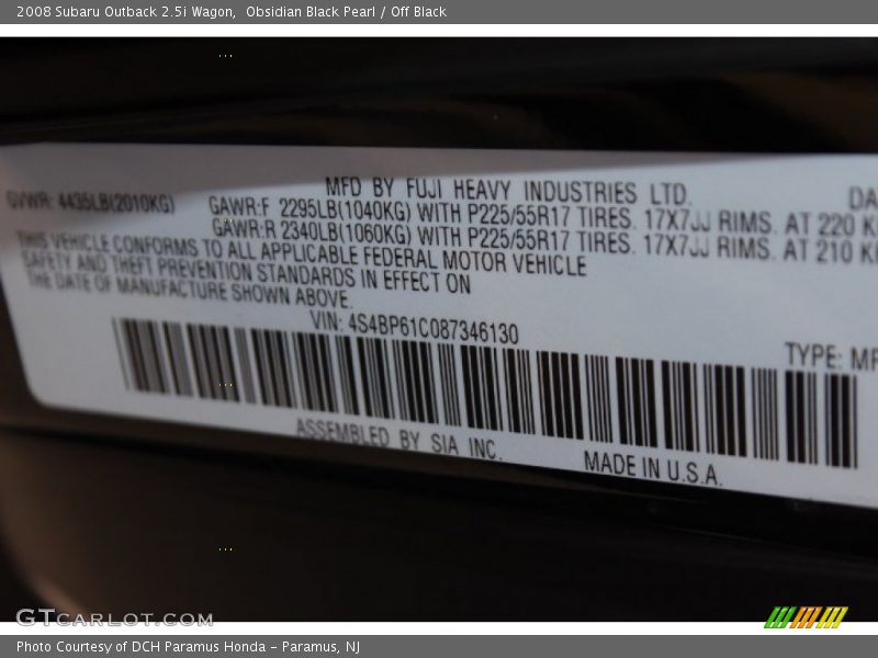 Obsidian Black Pearl / Off Black 2008 Subaru Outback 2.5i Wagon