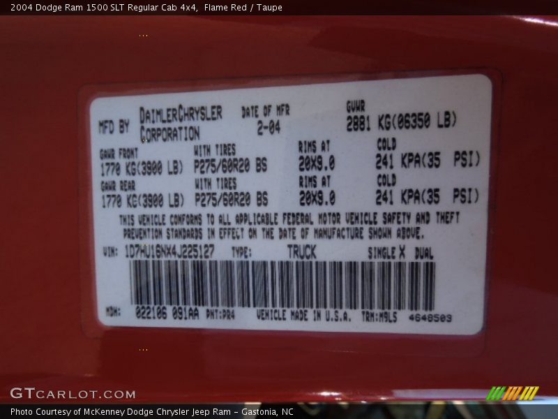 Flame Red / Taupe 2004 Dodge Ram 1500 SLT Regular Cab 4x4