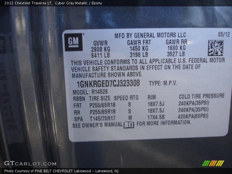 Cyber Gray Metallic / Ebony 2012 Chevrolet Traverse LT