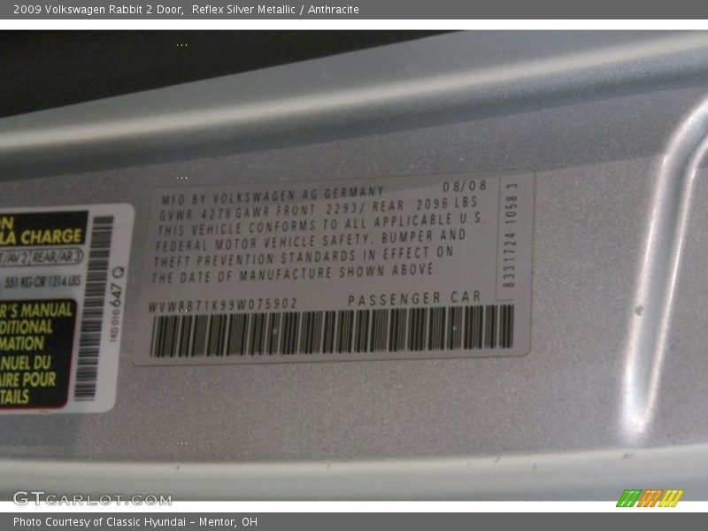 Reflex Silver Metallic / Anthracite 2009 Volkswagen Rabbit 2 Door