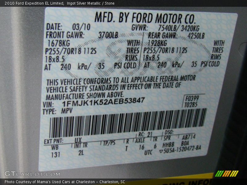 Ingot Silver Metallic / Stone 2010 Ford Expedition EL Limited