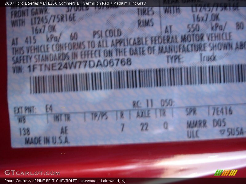 2007 E Series Van E250 Commercial Vermillion Red Color Code E4