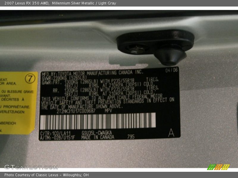Millennium Silver Metallic / Light Gray 2007 Lexus RX 350 AWD
