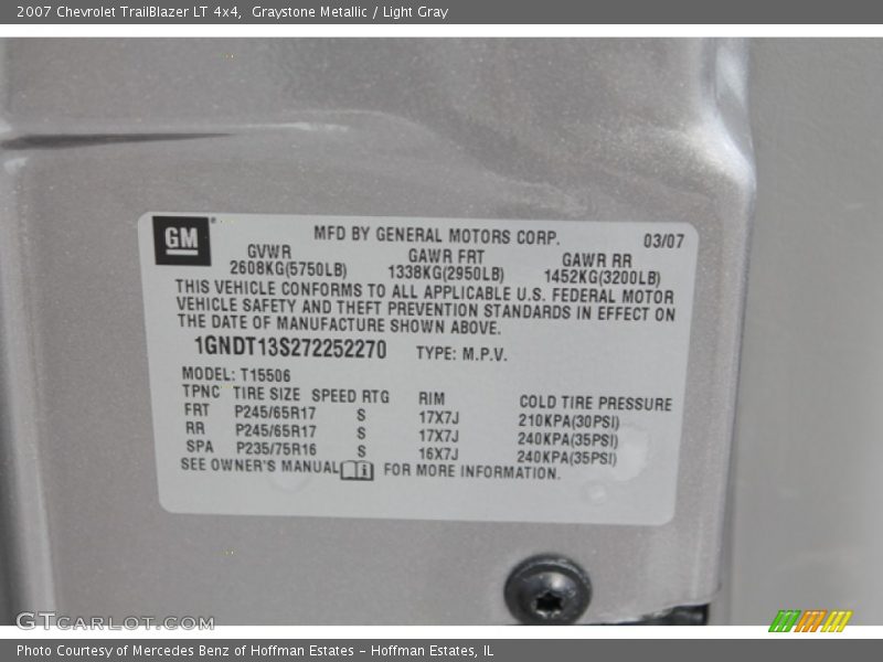 Graystone Metallic / Light Gray 2007 Chevrolet TrailBlazer LT 4x4