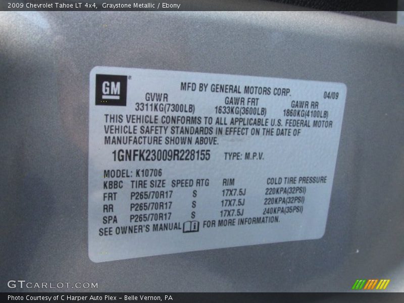 Graystone Metallic / Ebony 2009 Chevrolet Tahoe LT 4x4