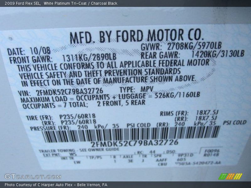 White Platinum Tri-Coat / Charcoal Black 2009 Ford Flex SEL