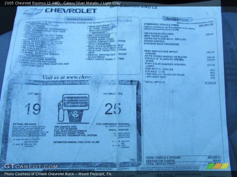 Galaxy Silver Metallic / Light Gray 2005 Chevrolet Equinox LS AWD