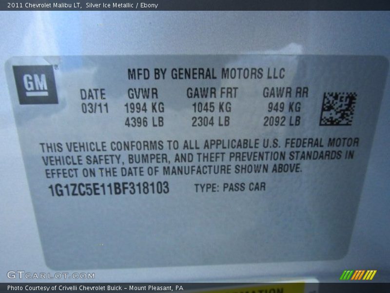 Silver Ice Metallic / Ebony 2011 Chevrolet Malibu LT