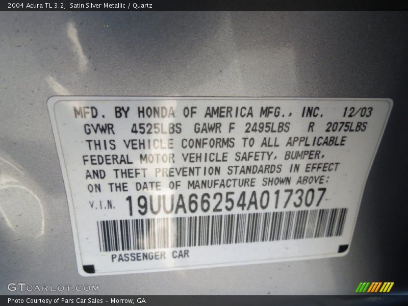 Satin Silver Metallic / Quartz 2004 Acura TL 3.2