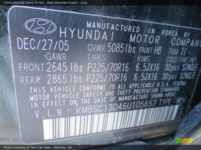 Dark Emerald Green / Gray 2006 Hyundai Santa Fe GLS
