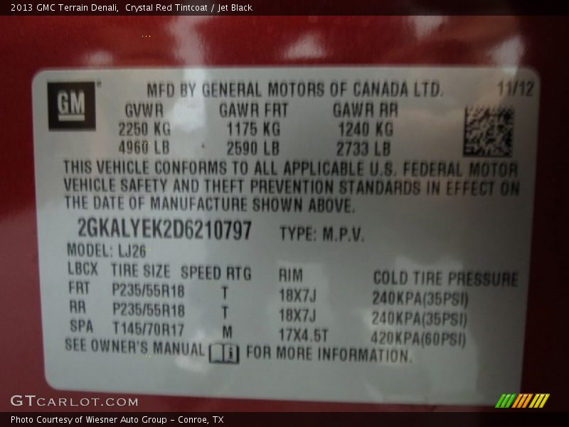 Crystal Red Tintcoat / Jet Black 2013 GMC Terrain Denali