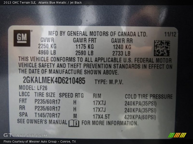 Atlantis Blue Metallic / Jet Black 2013 GMC Terrain SLE