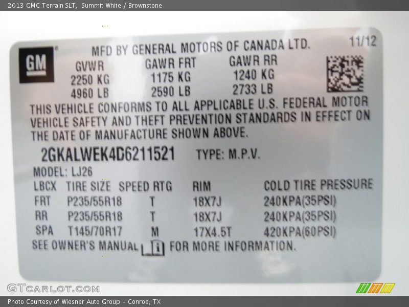 Summit White / Brownstone 2013 GMC Terrain SLT