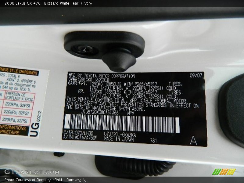 Blizzard White Pearl / Ivory 2008 Lexus GX 470