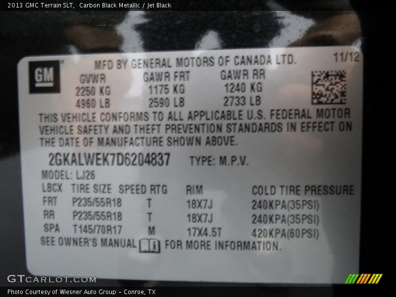 Carbon Black Metallic / Jet Black 2013 GMC Terrain SLT