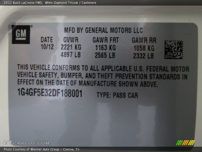 White Diamond Tricoat / Cashmere 2013 Buick LaCrosse FWD