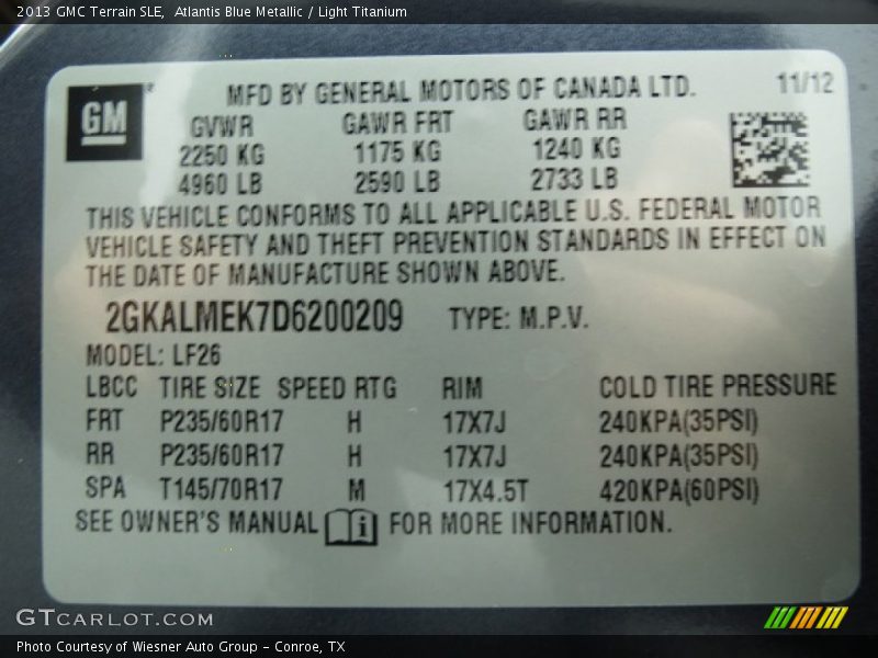Atlantis Blue Metallic / Light Titanium 2013 GMC Terrain SLE