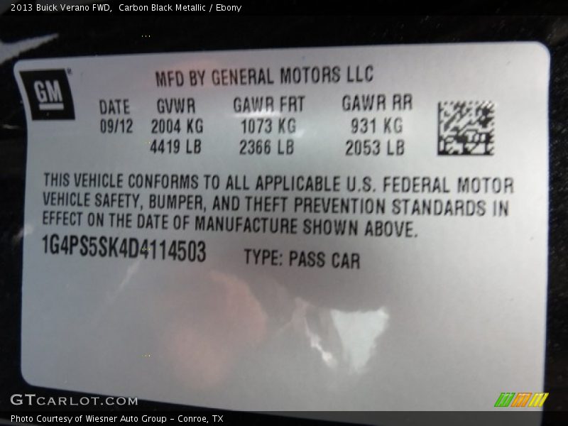 Carbon Black Metallic / Ebony 2013 Buick Verano FWD