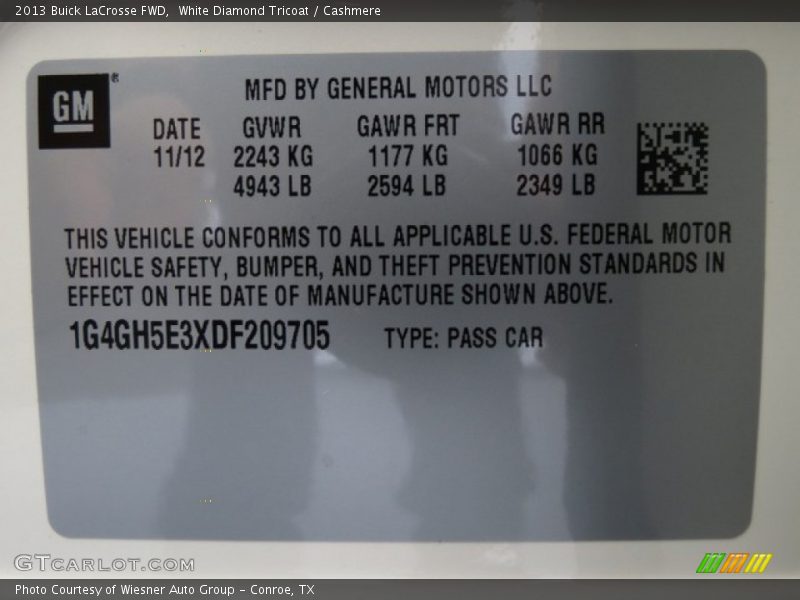 White Diamond Tricoat / Cashmere 2013 Buick LaCrosse FWD