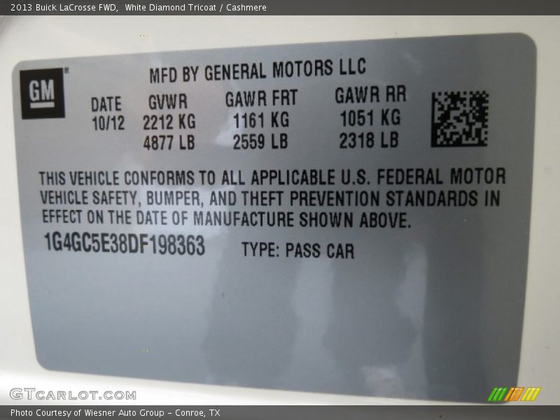 White Diamond Tricoat / Cashmere 2013 Buick LaCrosse FWD
