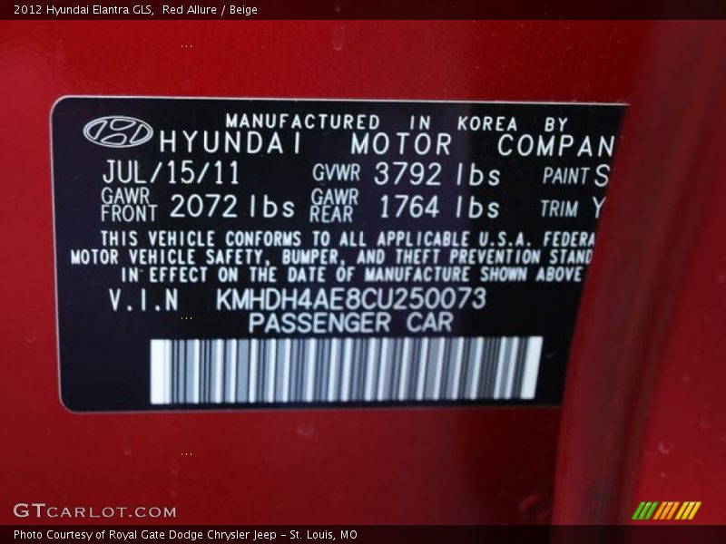 Red Allure / Beige 2012 Hyundai Elantra GLS