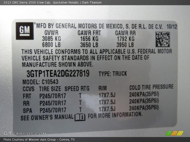 Quicksilver Metallic / Dark Titanium 2013 GMC Sierra 1500 Crew Cab