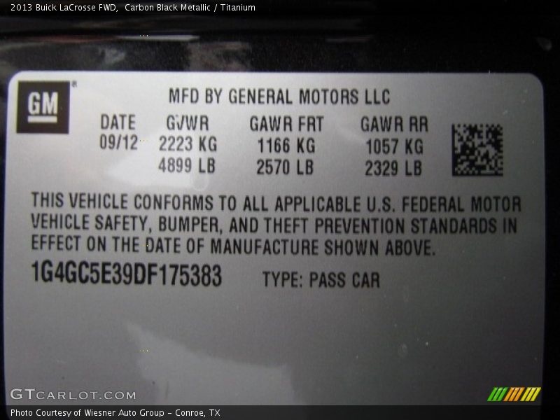 Carbon Black Metallic / Titanium 2013 Buick LaCrosse FWD