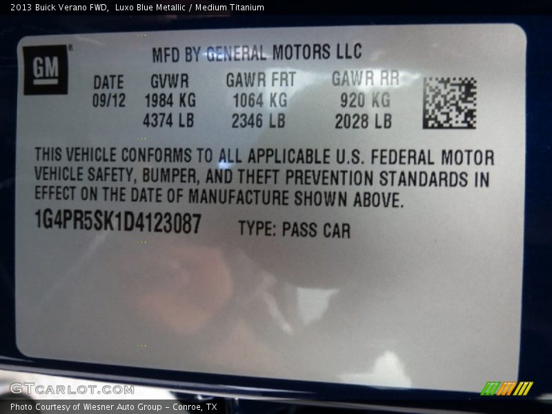 Luxo Blue Metallic / Medium Titanium 2013 Buick Verano FWD