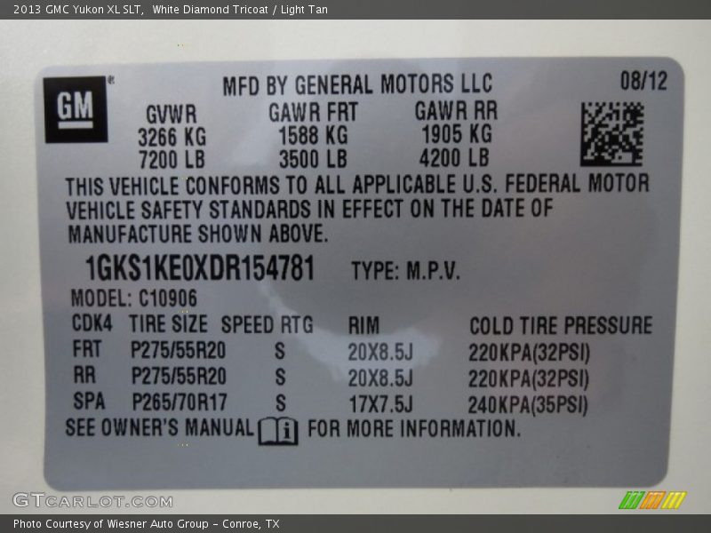 White Diamond Tricoat / Light Tan 2013 GMC Yukon XL SLT