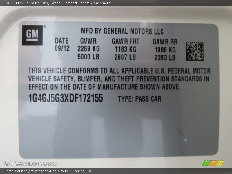 White Diamond Tricoat / Cashmere 2013 Buick LaCrosse FWD