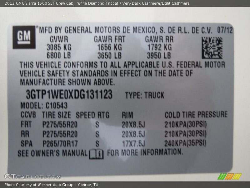 White Diamond Tricoat / Very Dark Cashmere/Light Cashmere 2013 GMC Sierra 1500 SLT Crew Cab