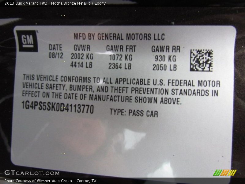 Mocha Bronze Metallic / Ebony 2013 Buick Verano FWD