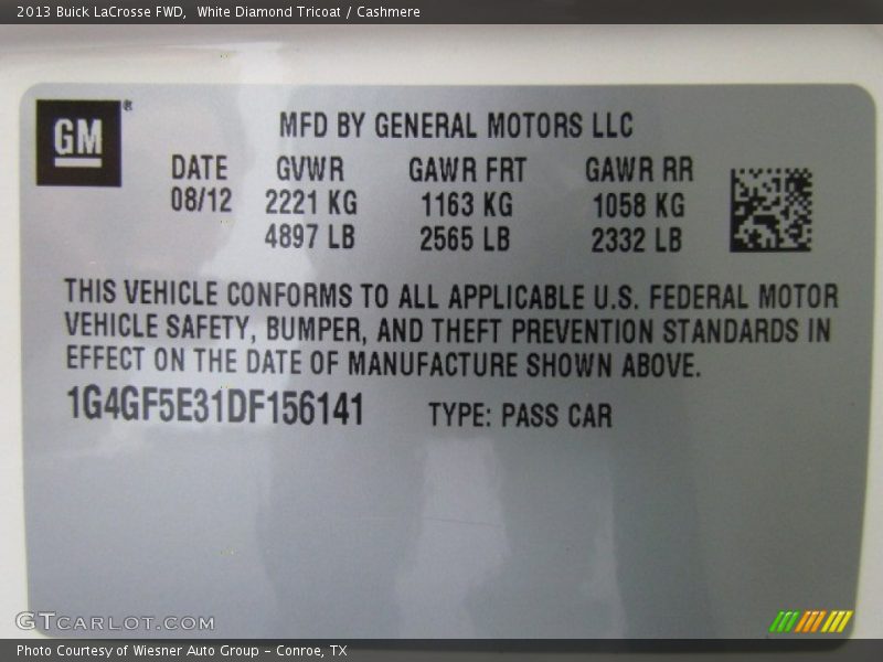 White Diamond Tricoat / Cashmere 2013 Buick LaCrosse FWD
