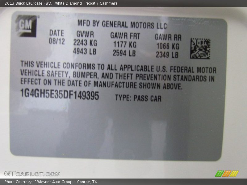 White Diamond Tricoat / Cashmere 2013 Buick LaCrosse FWD