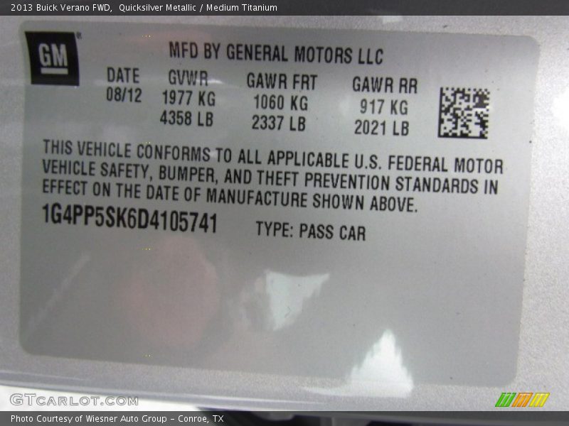Quicksilver Metallic / Medium Titanium 2013 Buick Verano FWD