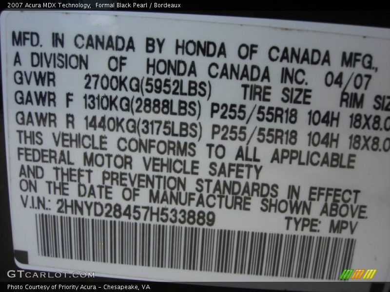 Formal Black Pearl / Bordeaux 2007 Acura MDX Technology